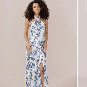 Elegant Blue Floral Maxi Dress